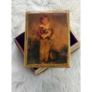 FLORENTINE Gold Gesso Master Simpson RARE VTG MOTHERS Red Velvet Jewelry Lid Box